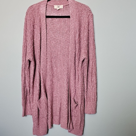 Pinque XXL Slouchy crochet knit Mauve Open-Front Long Line Cardigan - Picture 1 of 8